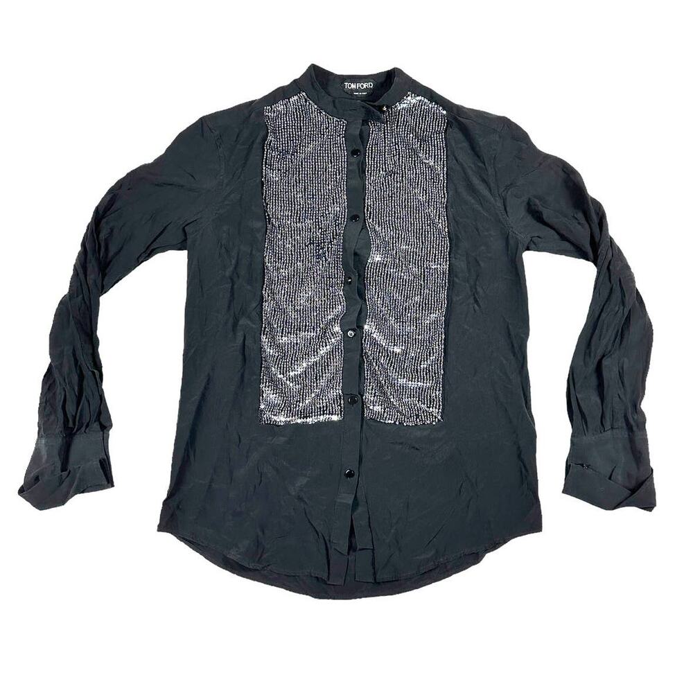 Tom Ford Black Silk Embellished Blouse Made in Italy IT 40 US 4